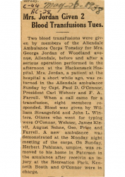 1938-05-26 Mrs Jordan Given 2 Blood Transfusions