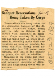 1939-10-12 Banquet Reservations beingtaken by Corps