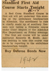 1942 Standard First Aid Course Starts Tonight