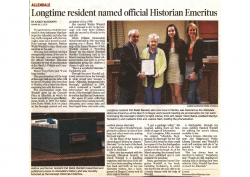 2013-03-28 HISTORY ARTICLE Longtime resident named official Historian Emritus